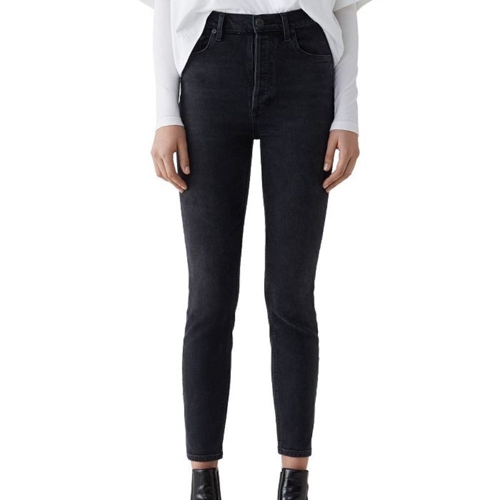 Agolde Nico Black Distressed High Rise Slim Jeans Sz 26
